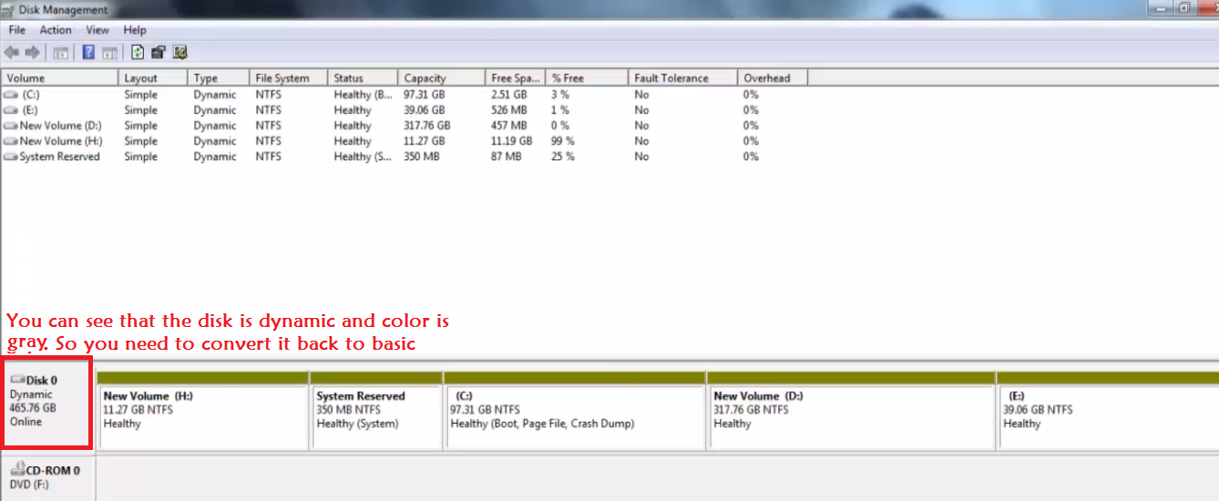 convert dynamic disk to basic disk